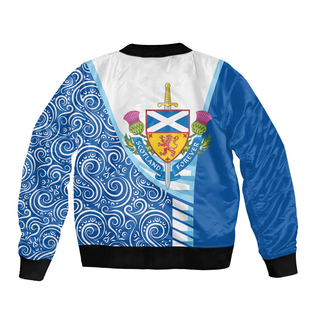 Scotland Forever Sleeve Zip Bomber Jacket Thistle Lion Rampant - Wonder Print Shop