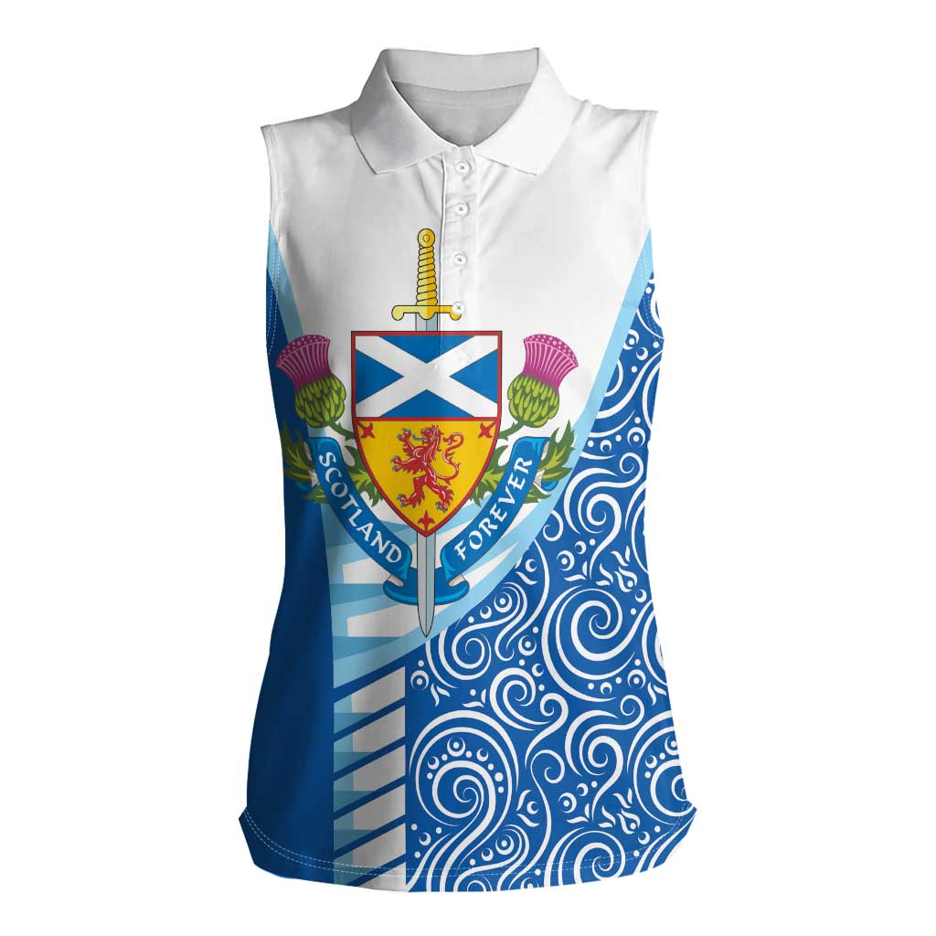 Scotland Forever Women Sleeveless Polo Shirt Thistle Lion Rampant - Wonder Print Shop