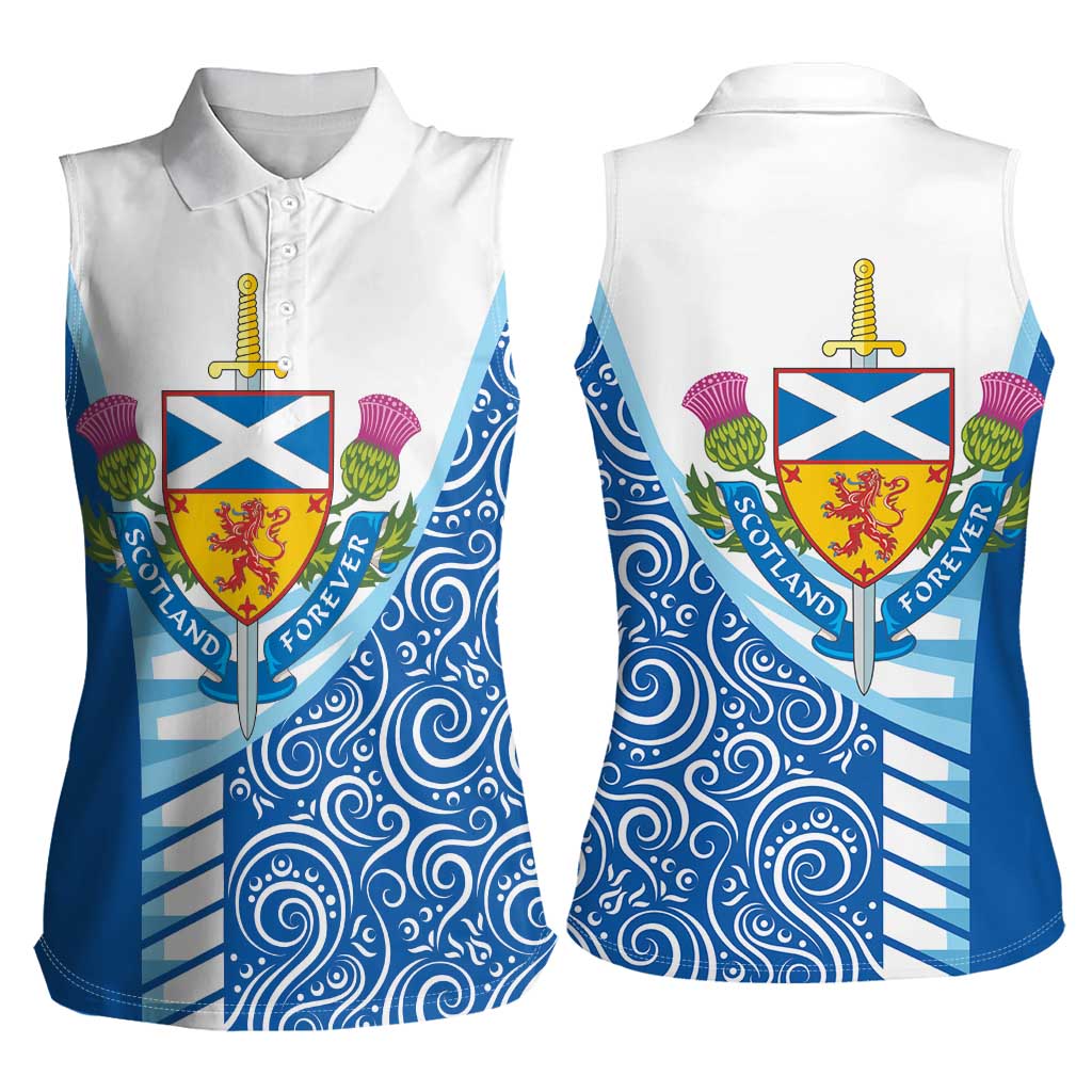 Scotland Forever Women Sleeveless Polo Shirt Thistle Lion Rampant - Wonder Print Shop