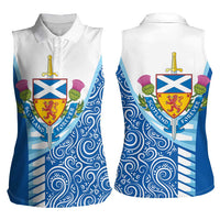 Scotland Forever Women Sleeveless Polo Shirt Thistle Lion Rampant - Wonder Print Shop
