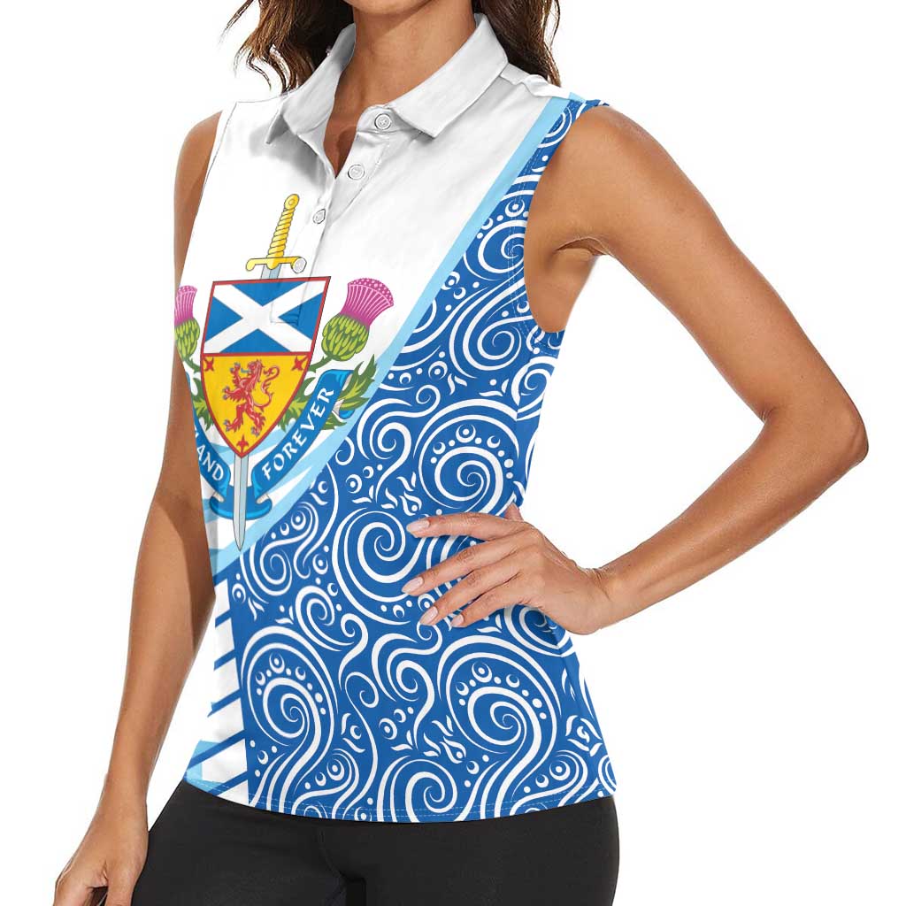 Scotland Forever Women Sleeveless Polo Shirt Thistle Lion Rampant - Wonder Print Shop