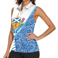 Scotland Forever Women Sleeveless Polo Shirt Thistle Lion Rampant - Wonder Print Shop