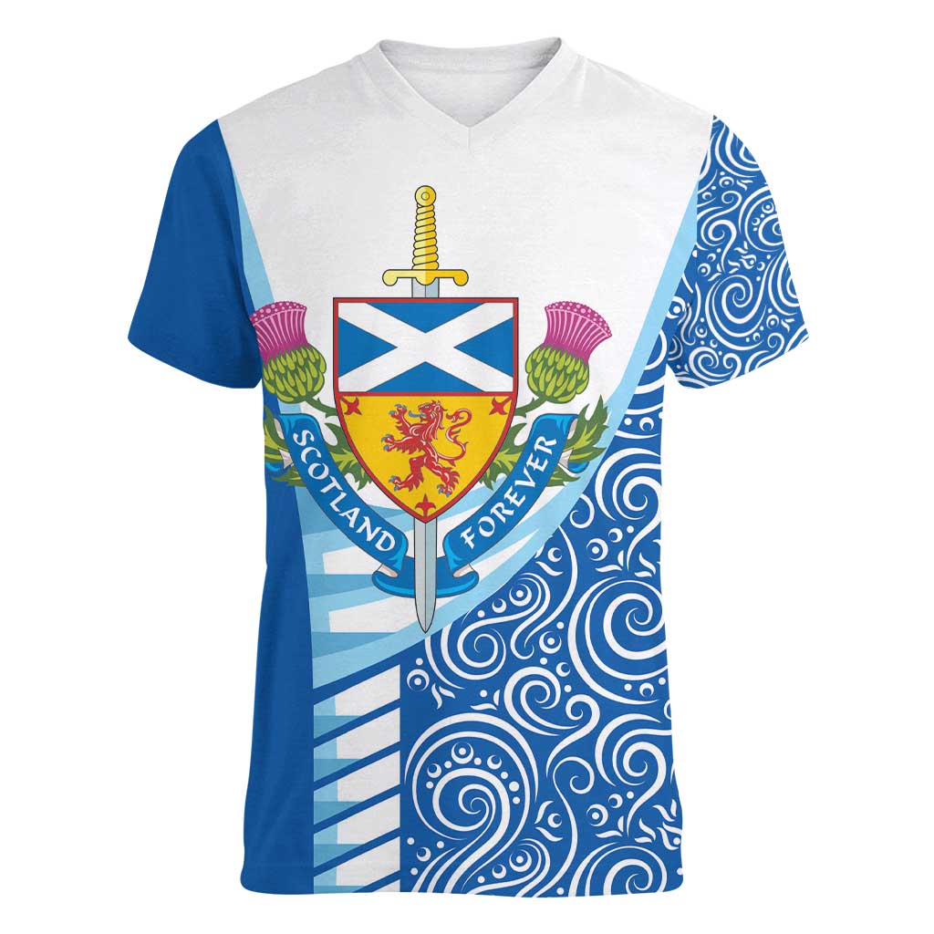 Scotland Forever Women V-Neck T-Shirt Thistle Lion Rampant - Wonder Print Shop
