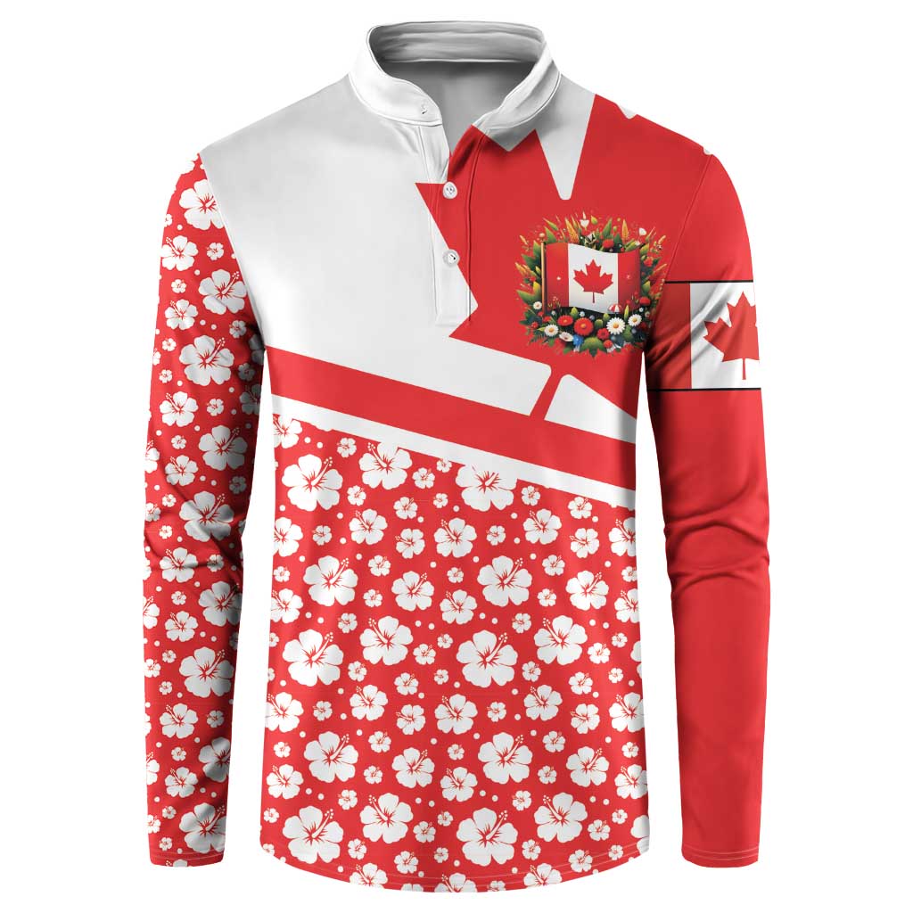 Canada Button Sweatshirt Summer Hibiscus Tropical Flower