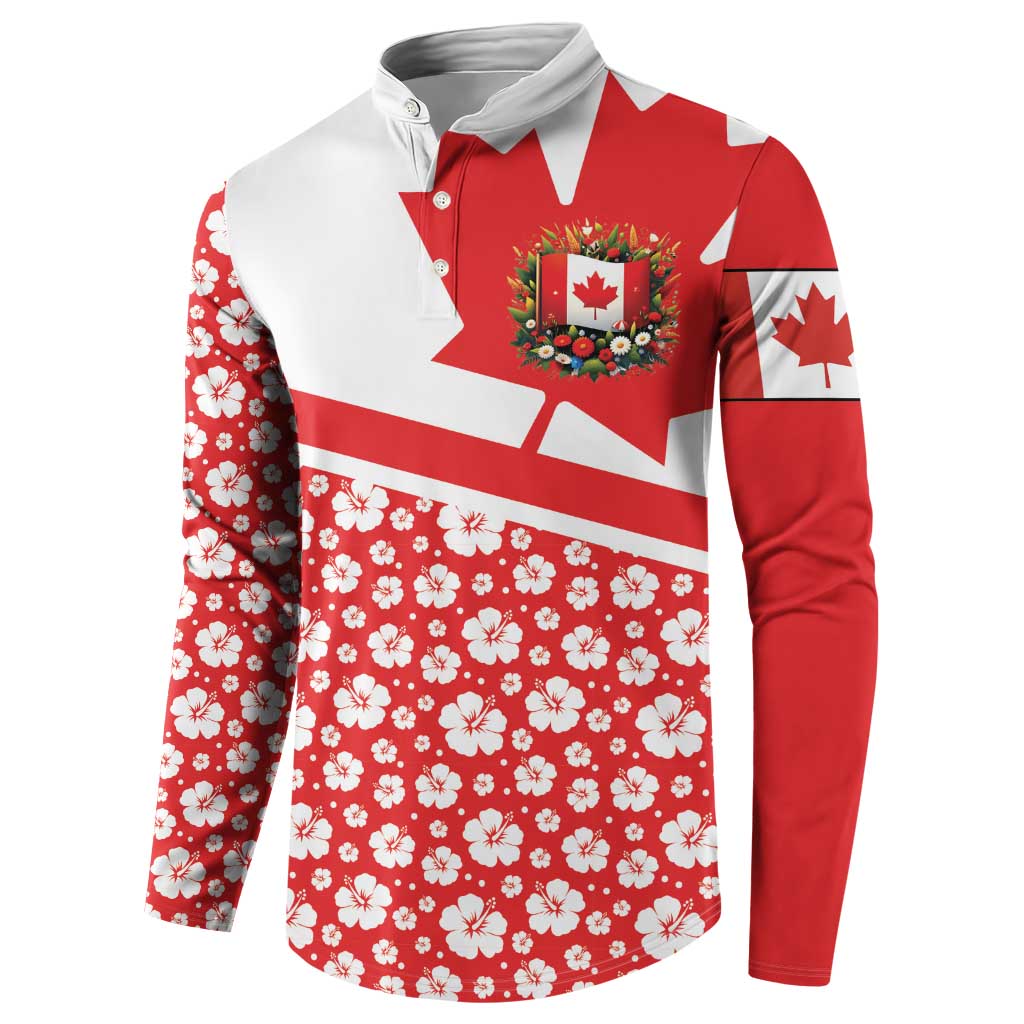 Canada Button Sweatshirt Summer Hibiscus Tropical Flower