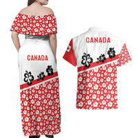 Canada Couples Matching Off Shoulder Maxi Dress and Hawaiian Shirt Summer Hibiscus Tropical Flower