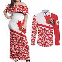 Canada Couples Matching Off Shoulder Maxi Dress and Long Sleeve Button Shirt Summer Hibiscus Tropical Flower