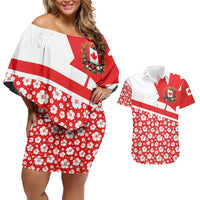 Canada Couples Matching Off Shoulder Short Dress and Hawaiian Shirt Summer Hibiscus Tropical Flower