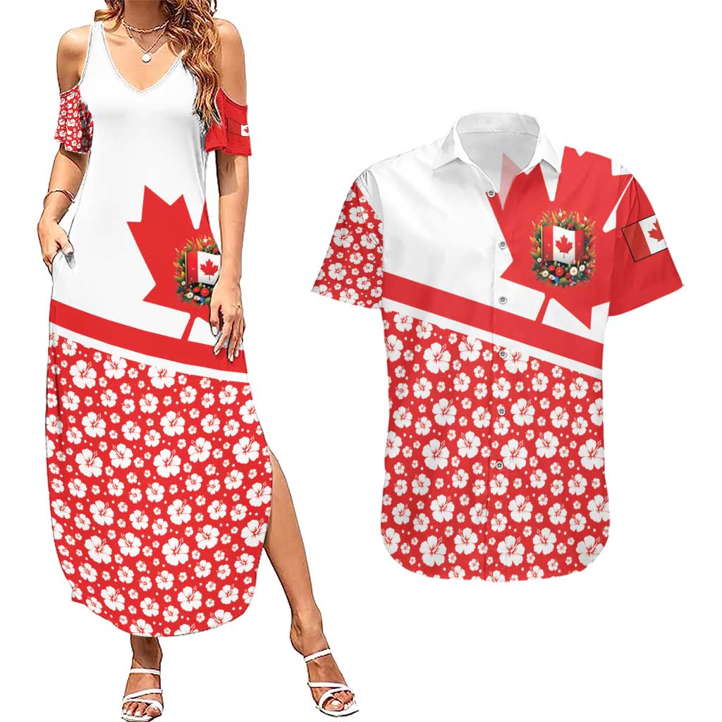 Canada Couples Matching Summer Maxi Dress and Hawaiian Shirt Summer Hibiscus Tropical Flower