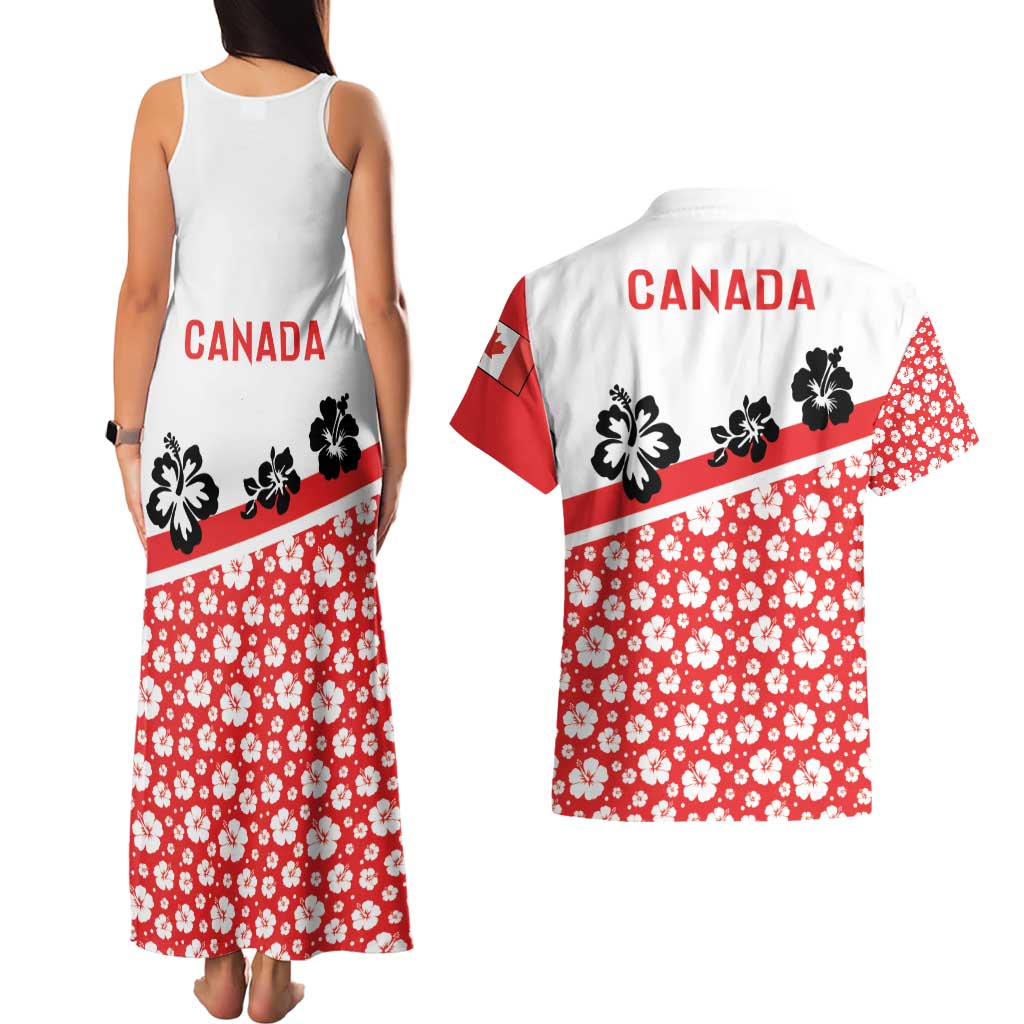 Canada Couples Matching Tank Maxi Dress and Hawaiian Shirt Summer Hibiscus Tropical Flower