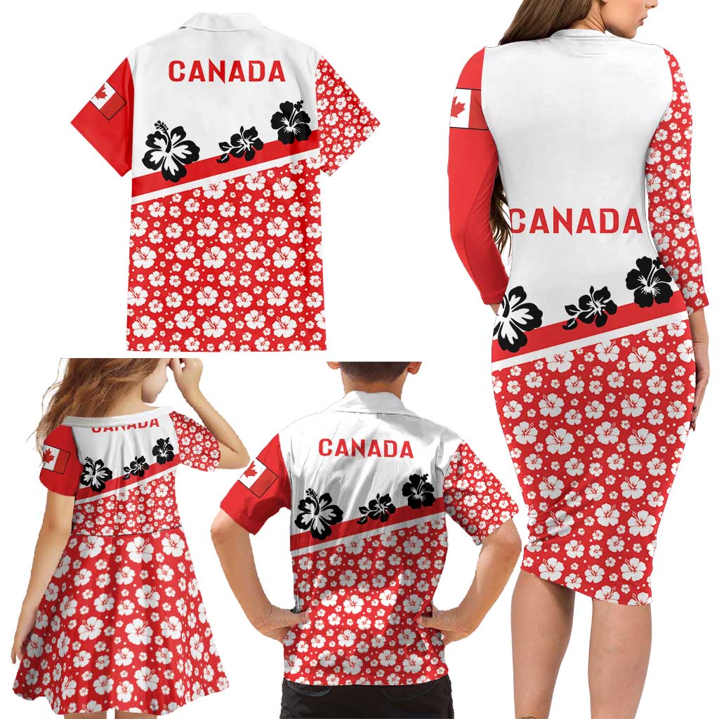 Canada Family Matching Long Sleeve Bodycon Dress and Hawaiian Shirt Summer Hibiscus Tropical Flower