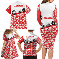 Canada Family Matching Long Sleeve Bodycon Dress and Hawaiian Shirt Summer Hibiscus Tropical Flower