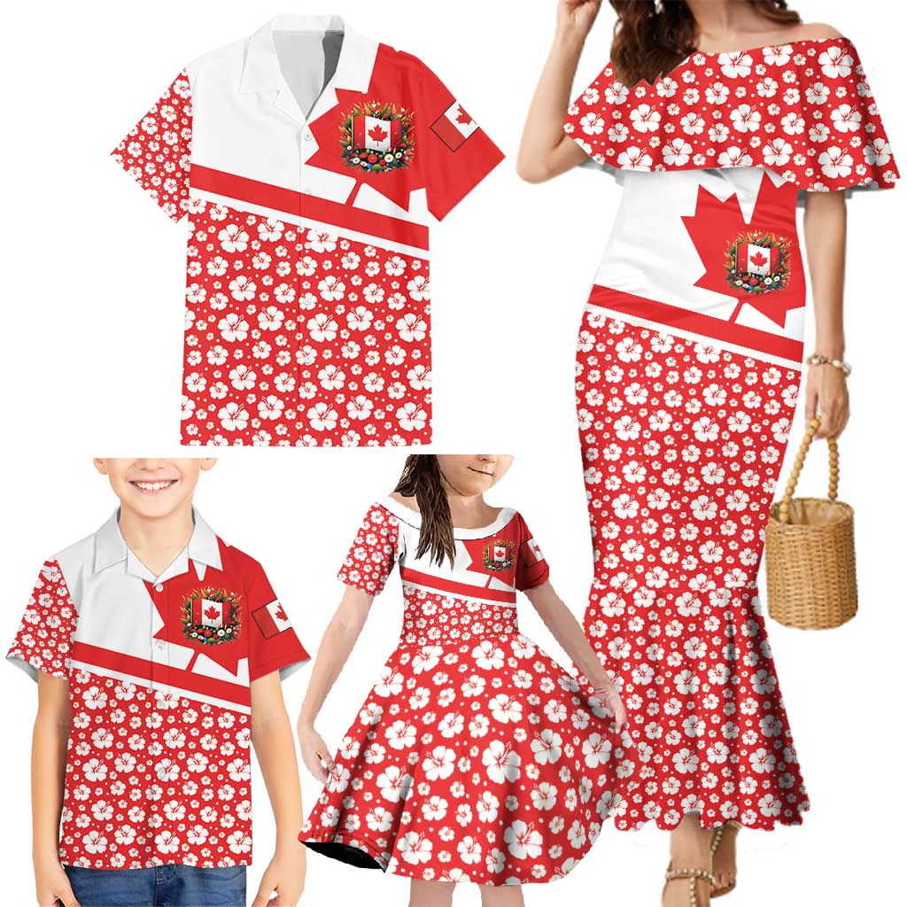 Canada Family Matching Mermaid Dress and Hawaiian Shirt Summer Hibiscus Tropical Flower