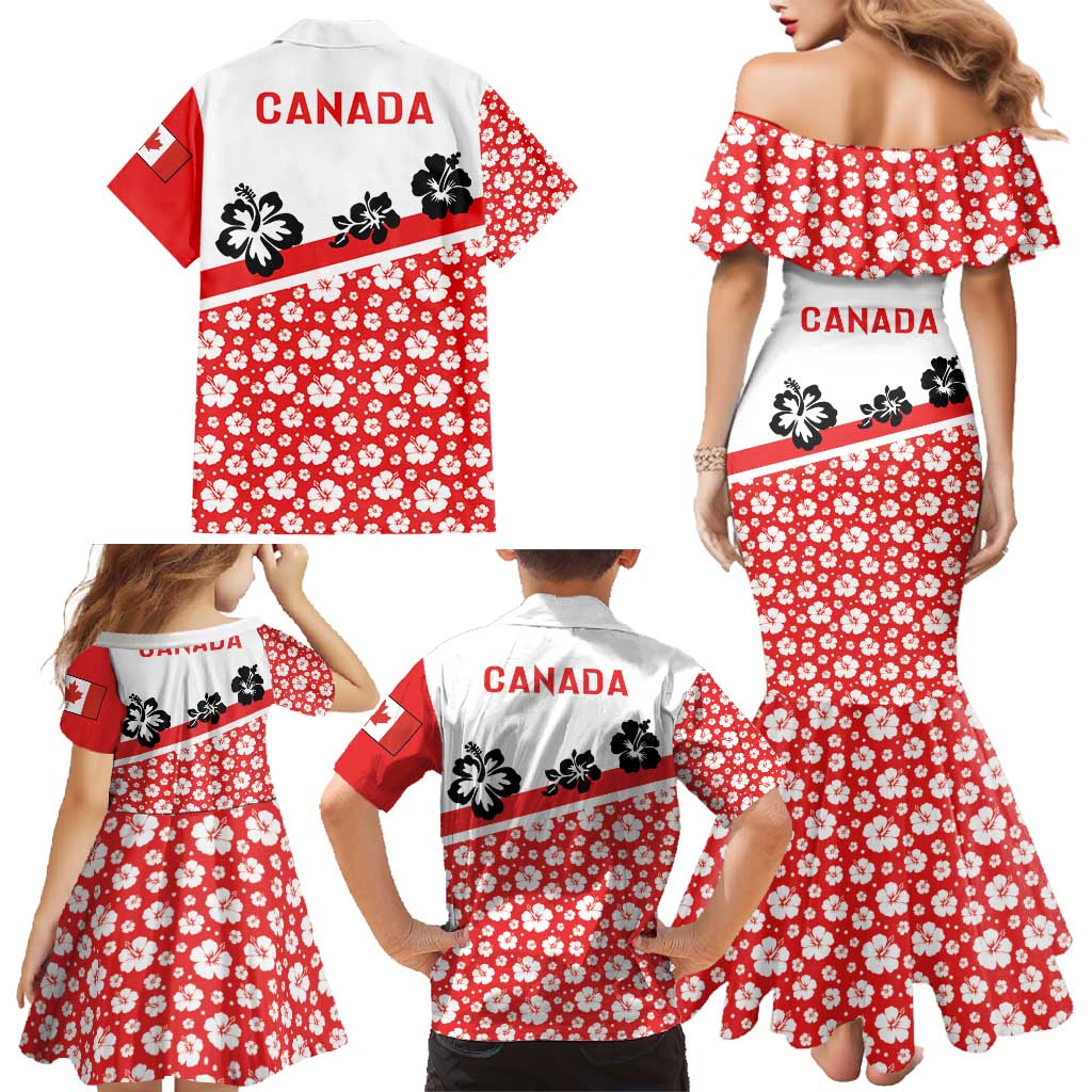 Canada Family Matching Mermaid Dress and Hawaiian Shirt Summer Hibiscus Tropical Flower