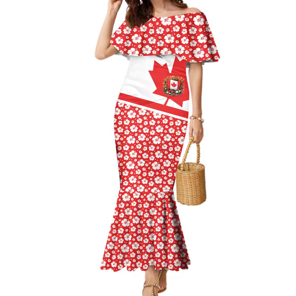 Canada Family Matching Mermaid Dress and Hawaiian Shirt Summer Hibiscus Tropical Flower