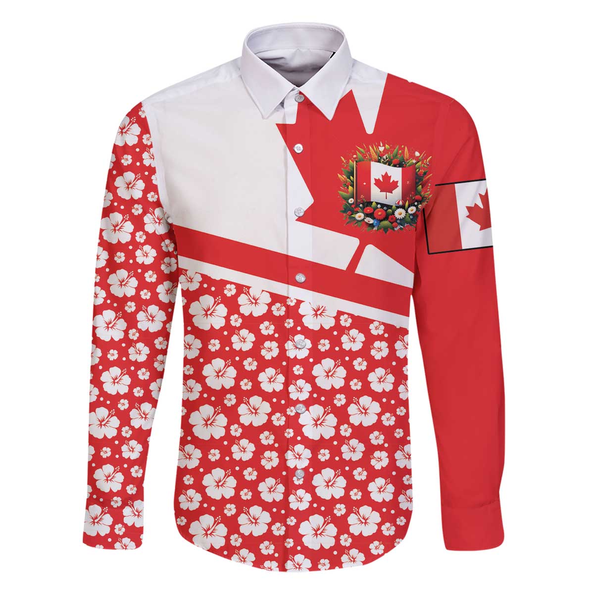 Canada Family Matching Off The Shoulder Long Sleeve Dress and Hawaiian Shirt Summer Hibiscus Tropical Flower