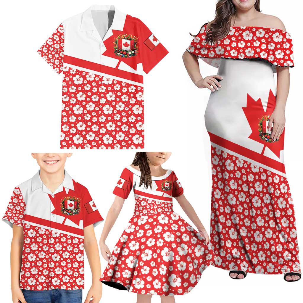 Canada Family Matching Off Shoulder Maxi Dress and Hawaiian Shirt Summer Hibiscus Tropical Flower