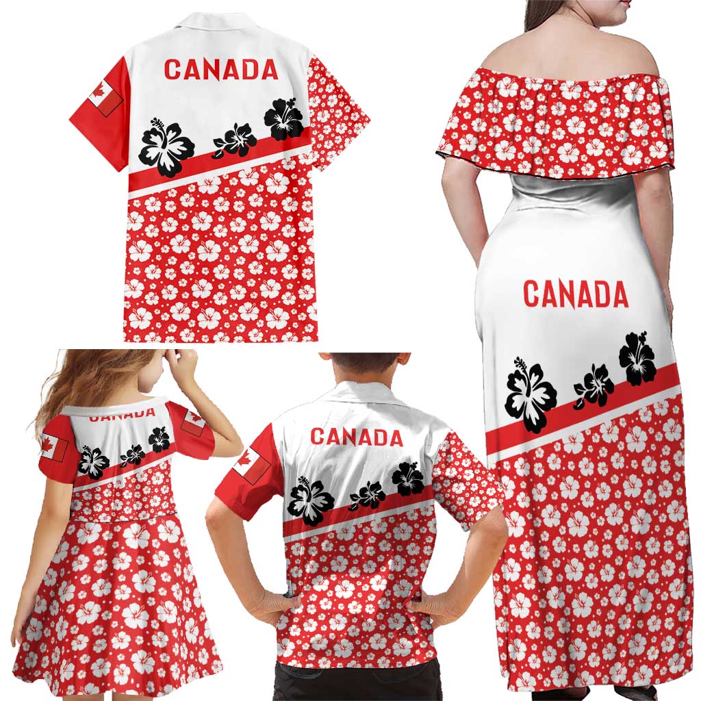 Canada Family Matching Off Shoulder Maxi Dress and Hawaiian Shirt Summer Hibiscus Tropical Flower