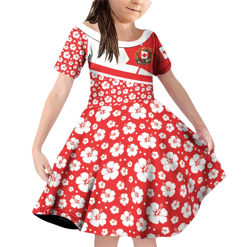 Canada Family Matching Off Shoulder Short Dress and Hawaiian Shirt Summer Hibiscus Tropical Flower