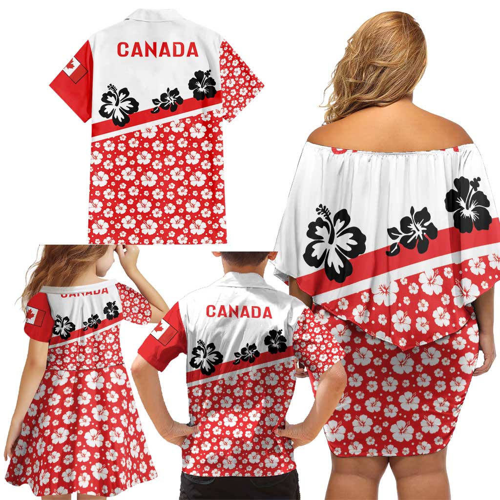 Canada Family Matching Off Shoulder Short Dress and Hawaiian Shirt Summer Hibiscus Tropical Flower