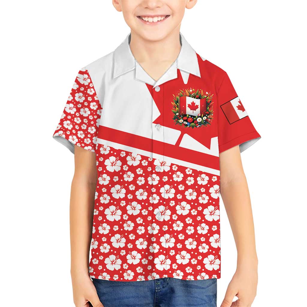 Canada Family Matching Off Shoulder Short Dress and Hawaiian Shirt Summer Hibiscus Tropical Flower