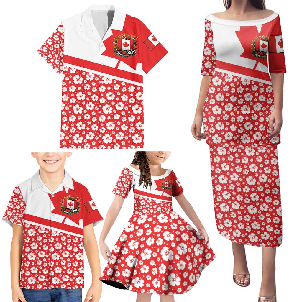 Canada Family Matching Puletasi and Hawaiian Shirt Summer Hibiscus Tropical Flower