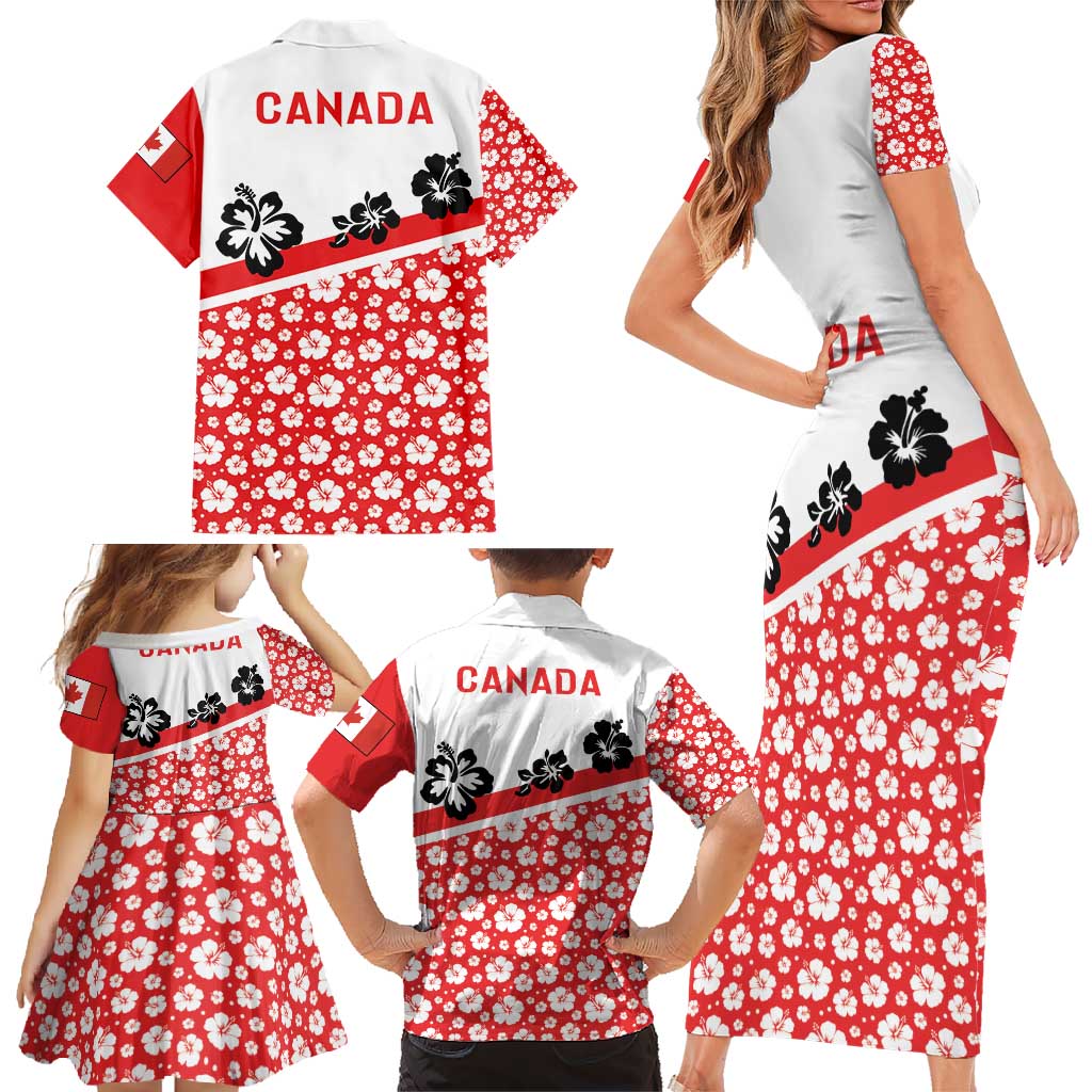 Canada Family Matching Short Sleeve Bodycon Dress and Hawaiian Shirt Summer Hibiscus Tropical Flower