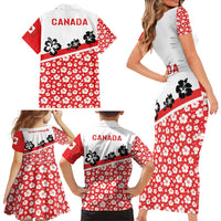 Canada Family Matching Short Sleeve Bodycon Dress and Hawaiian Shirt Summer Hibiscus Tropical Flower