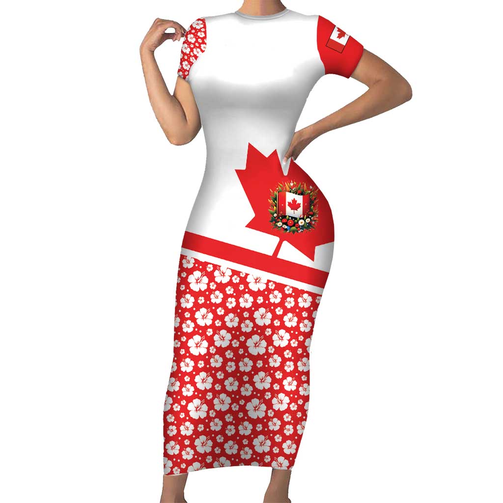 Canada Family Matching Short Sleeve Bodycon Dress and Hawaiian Shirt Summer Hibiscus Tropical Flower