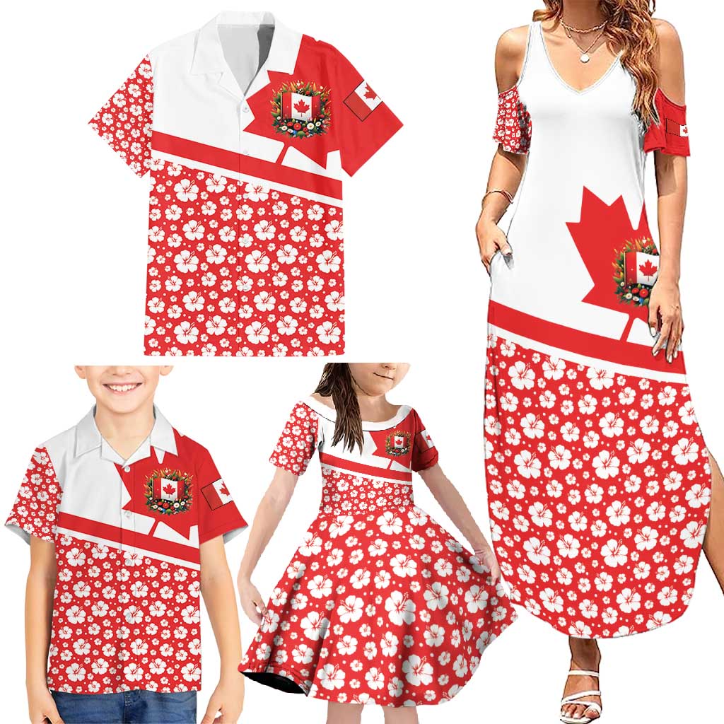 Canada Family Matching Summer Maxi Dress and Hawaiian Shirt Summer Hibiscus Tropical Flower