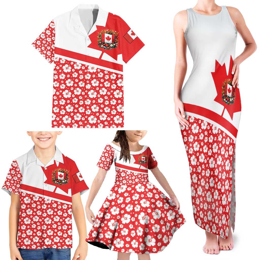 Canada Family Matching Tank Maxi Dress and Hawaiian Shirt Summer Hibiscus Tropical Flower