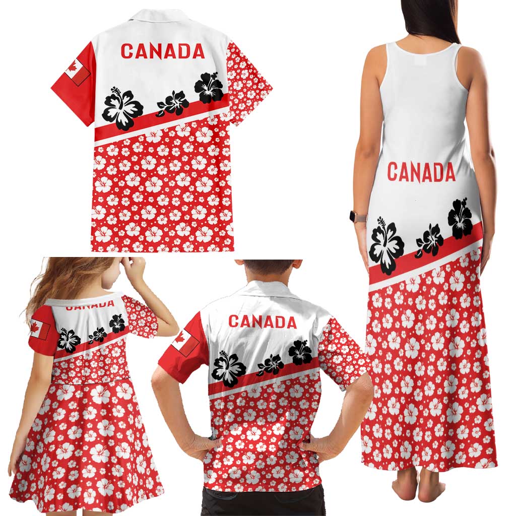 Canada Family Matching Tank Maxi Dress and Hawaiian Shirt Summer Hibiscus Tropical Flower