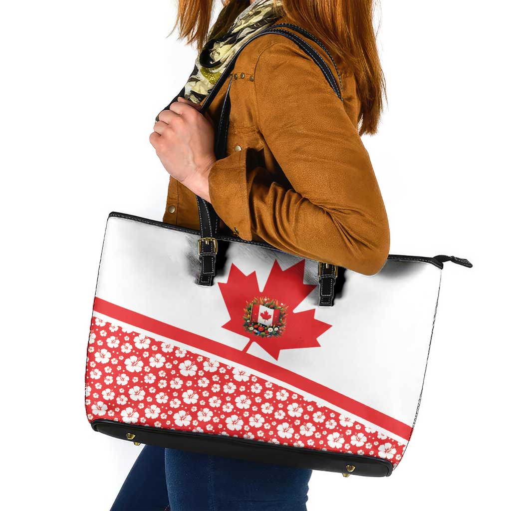Canada Leather Tote Bag Summer Hibiscus Tropical Flower
