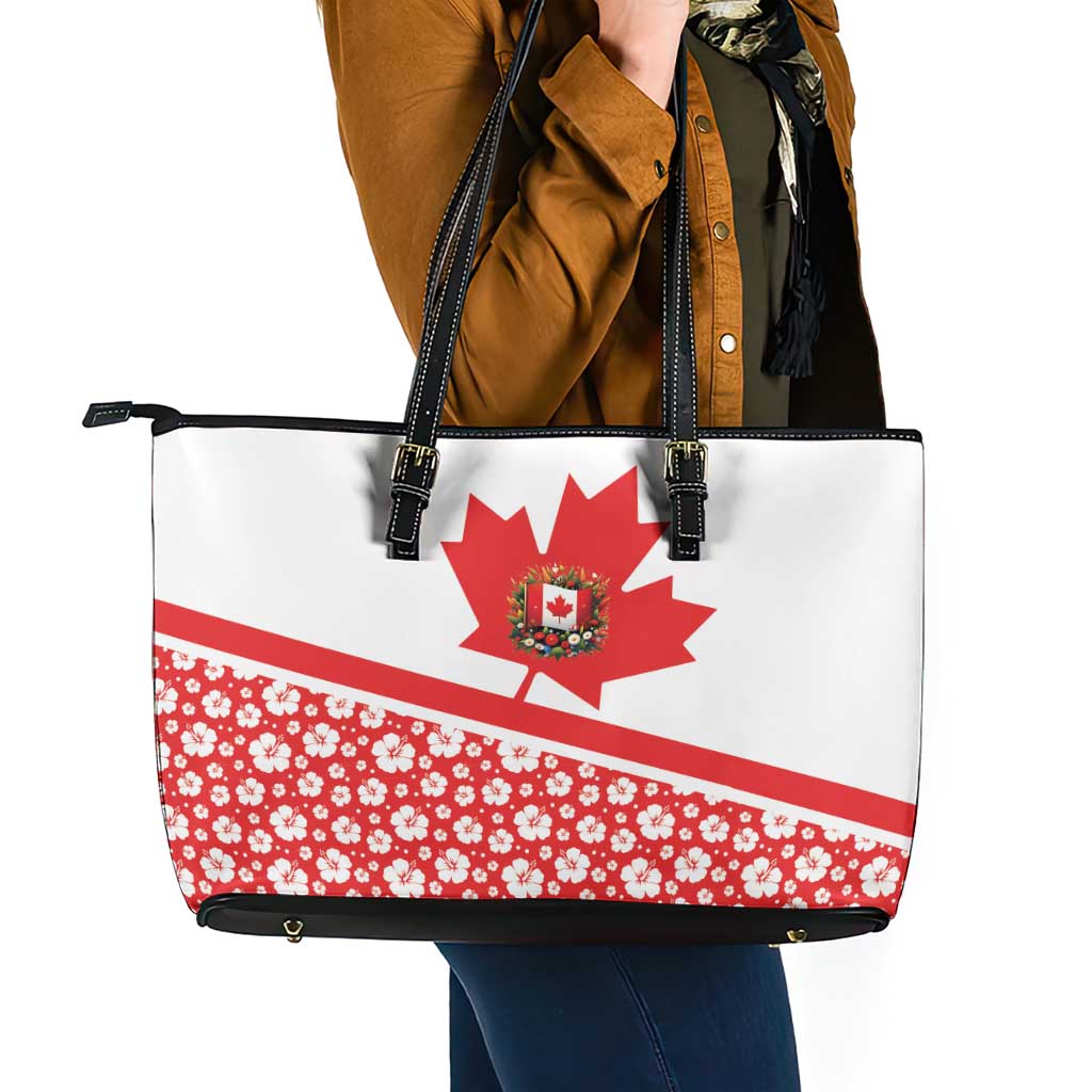Canada Leather Tote Bag Summer Hibiscus Tropical Flower