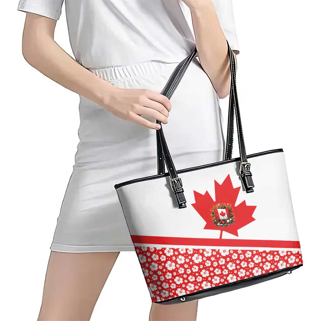 Canada Leather Tote Bag Summer Hibiscus Tropical Flower
