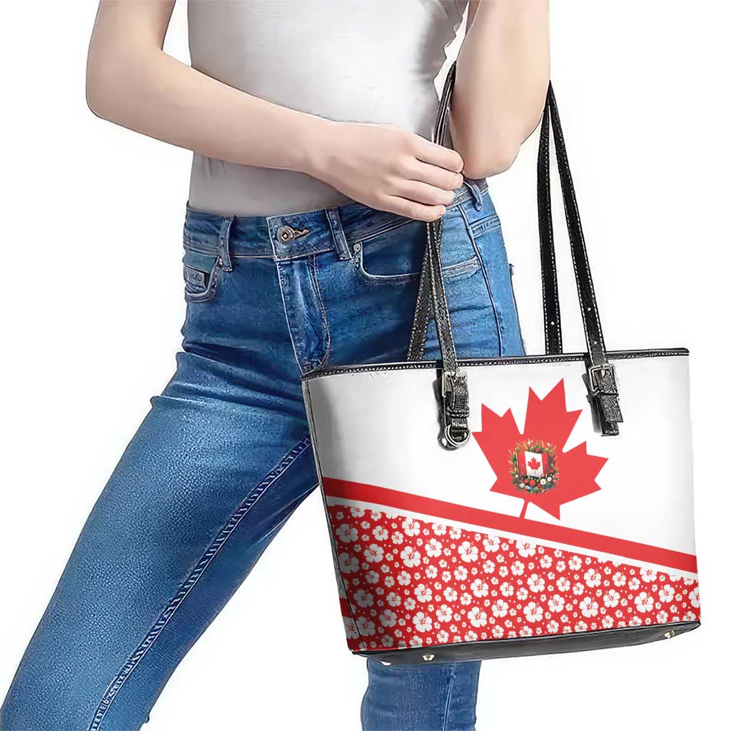 Canada Leather Tote Bag Summer Hibiscus Tropical Flower