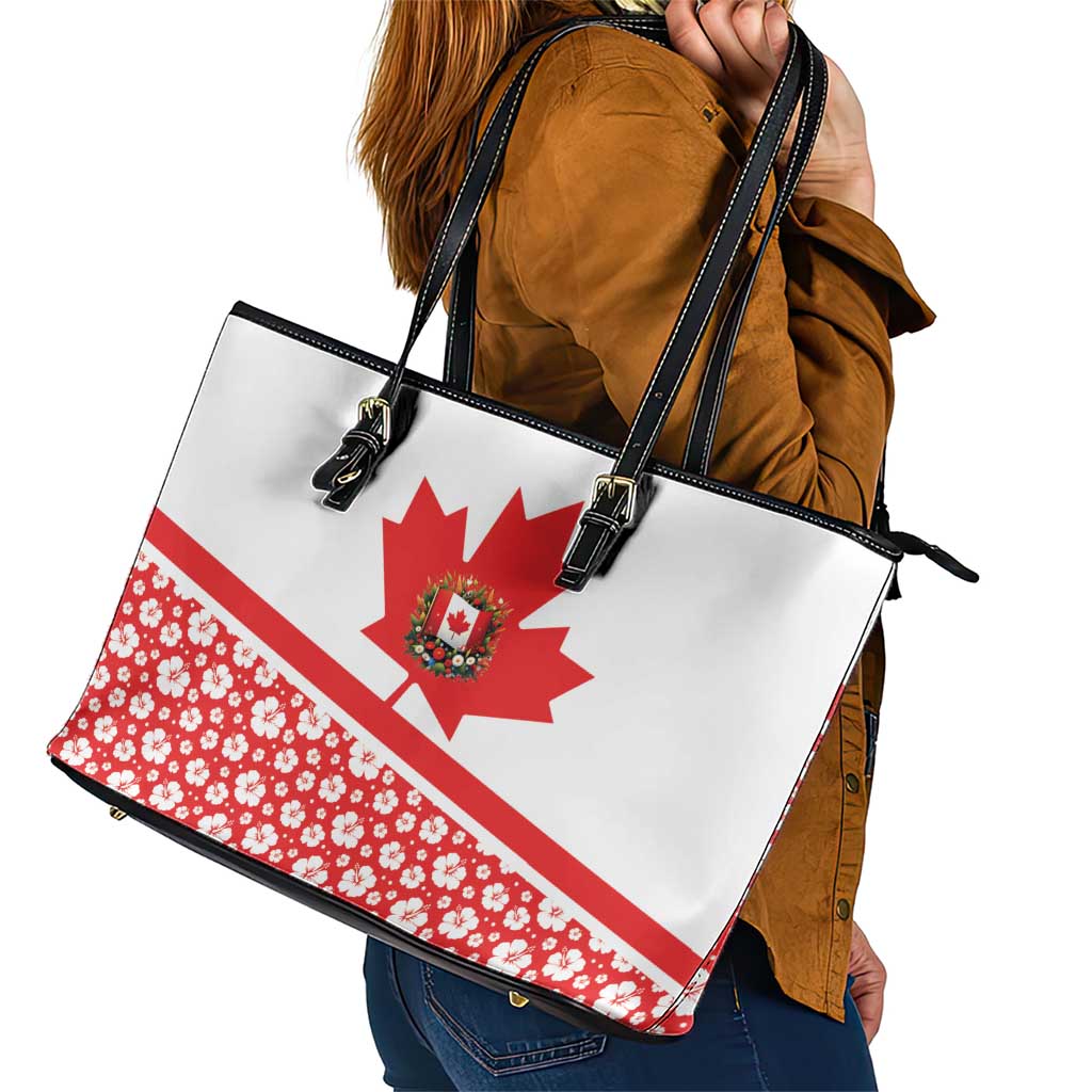 Canada Leather Tote Bag Summer Hibiscus Tropical Flower