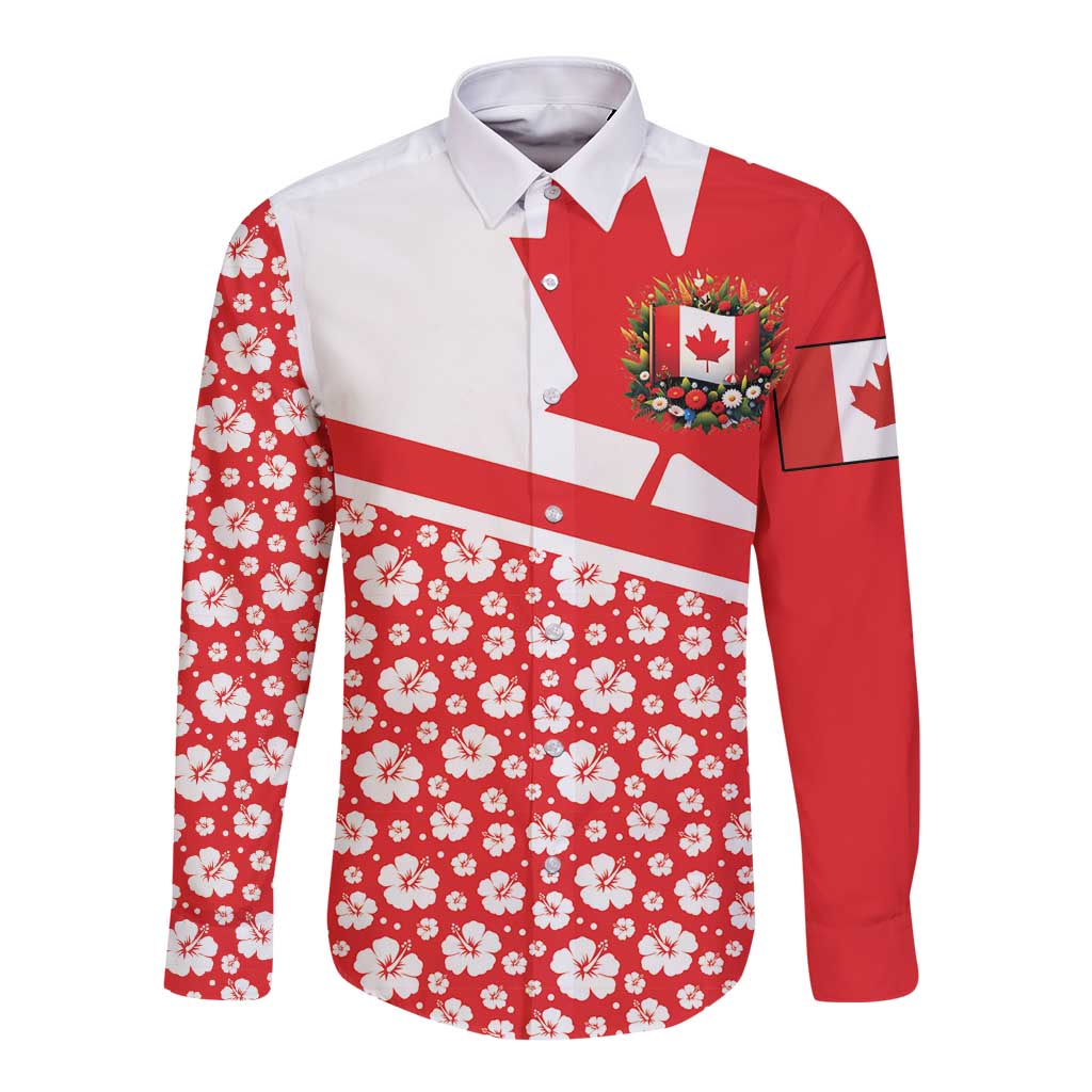 Canada Long Sleeve Button Shirt Summer Hibiscus Tropical Flower