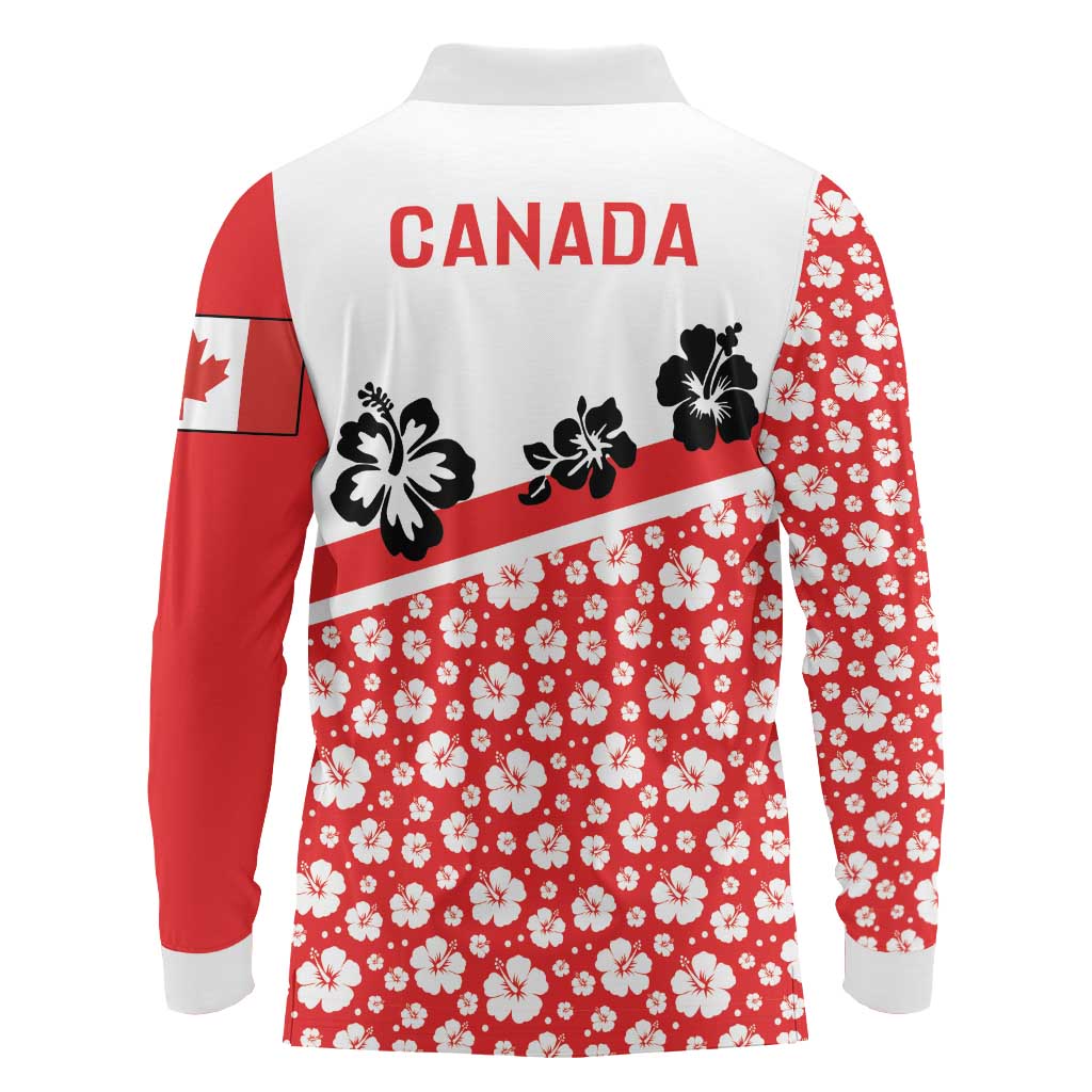 Canada Long Sleeve Polo Shirt Summer Hibiscus Tropical Flower
