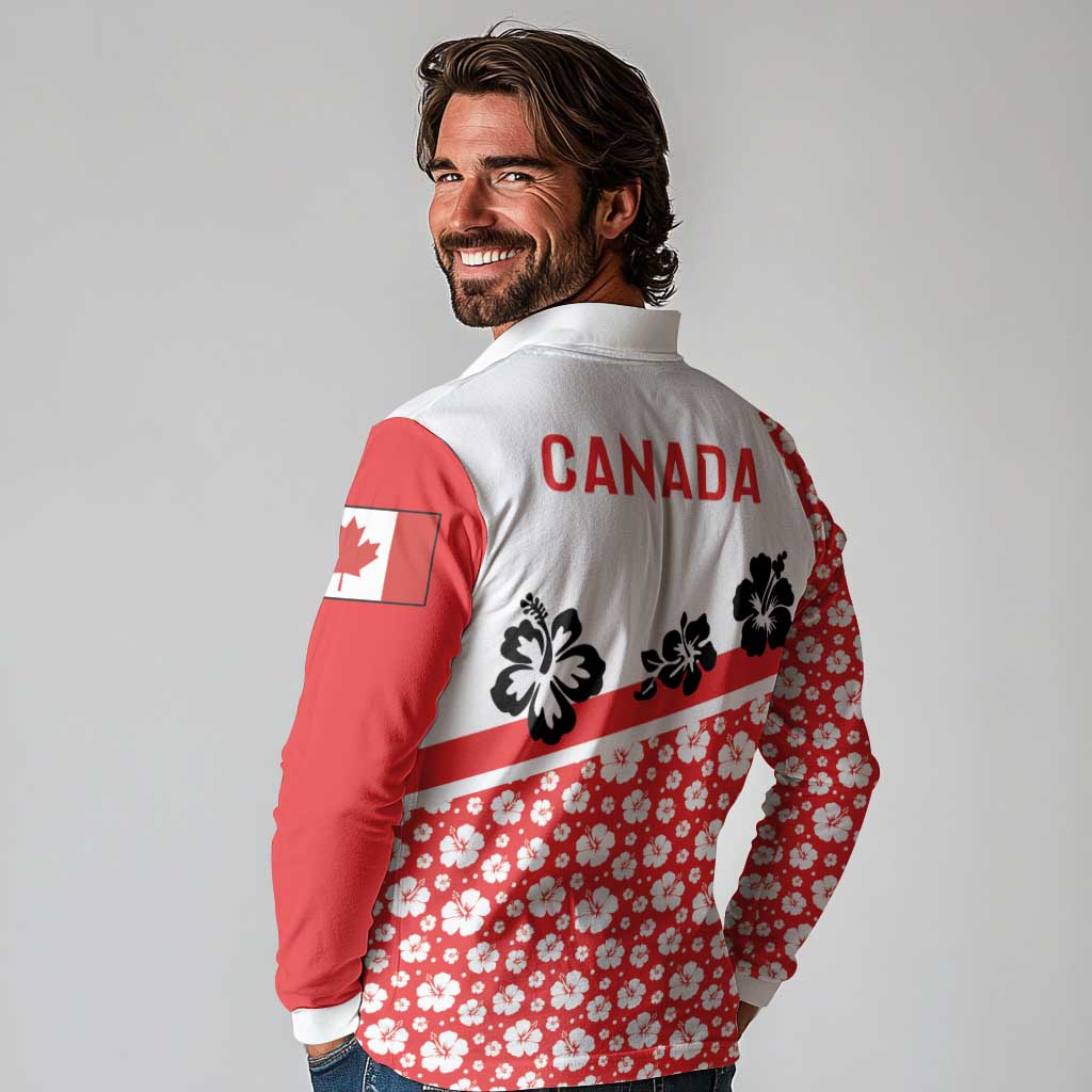 Canada Long Sleeve Polo Shirt Summer Hibiscus Tropical Flower