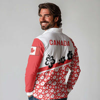 Canada Long Sleeve Polo Shirt Summer Hibiscus Tropical Flower