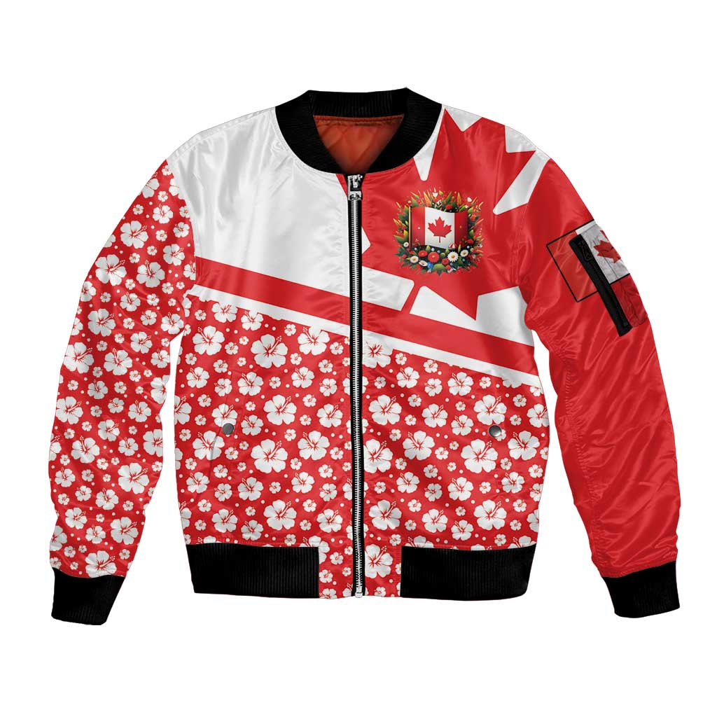 Canada Sleeve Zip Bomber Jacket Summer Hibiscus Tropical Flower