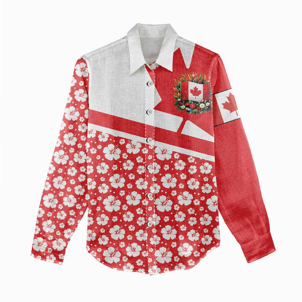 Canada Women Casual Shirt Summer Hibiscus Tropical Flower