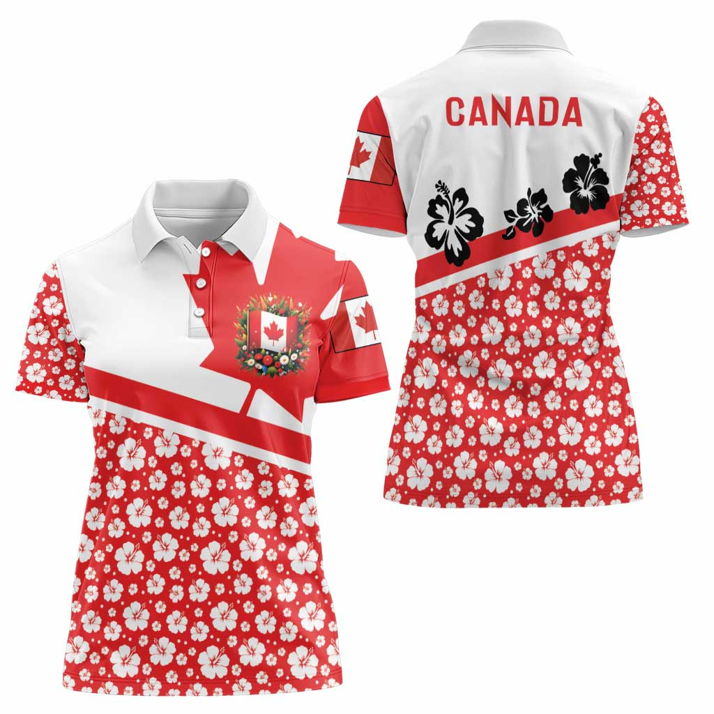 Canada Women Polo Shirt Summer Hibiscus Tropical Flower