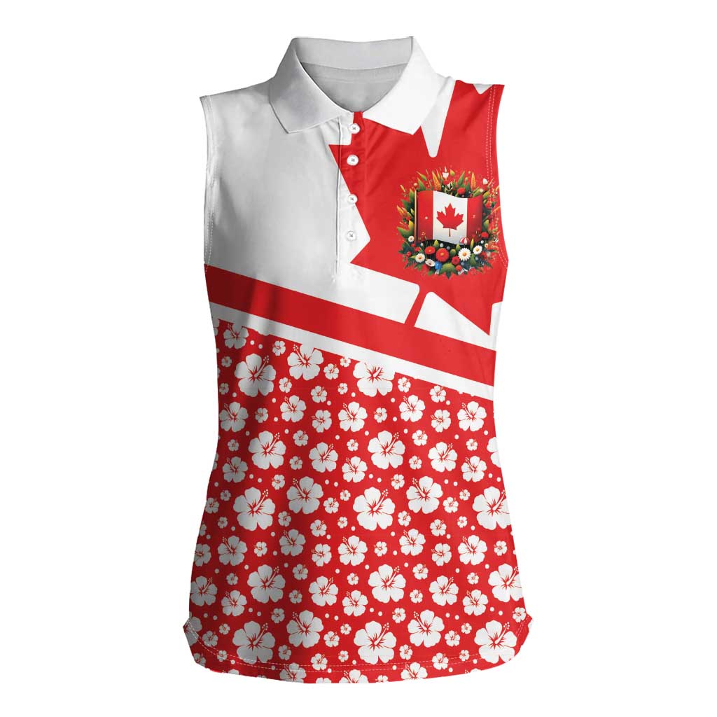 Canada Women Sleeveless Polo Shirt Summer Hibiscus Tropical Flower