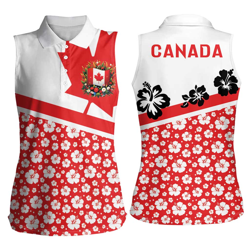 Canada Women Sleeveless Polo Shirt Summer Hibiscus Tropical Flower