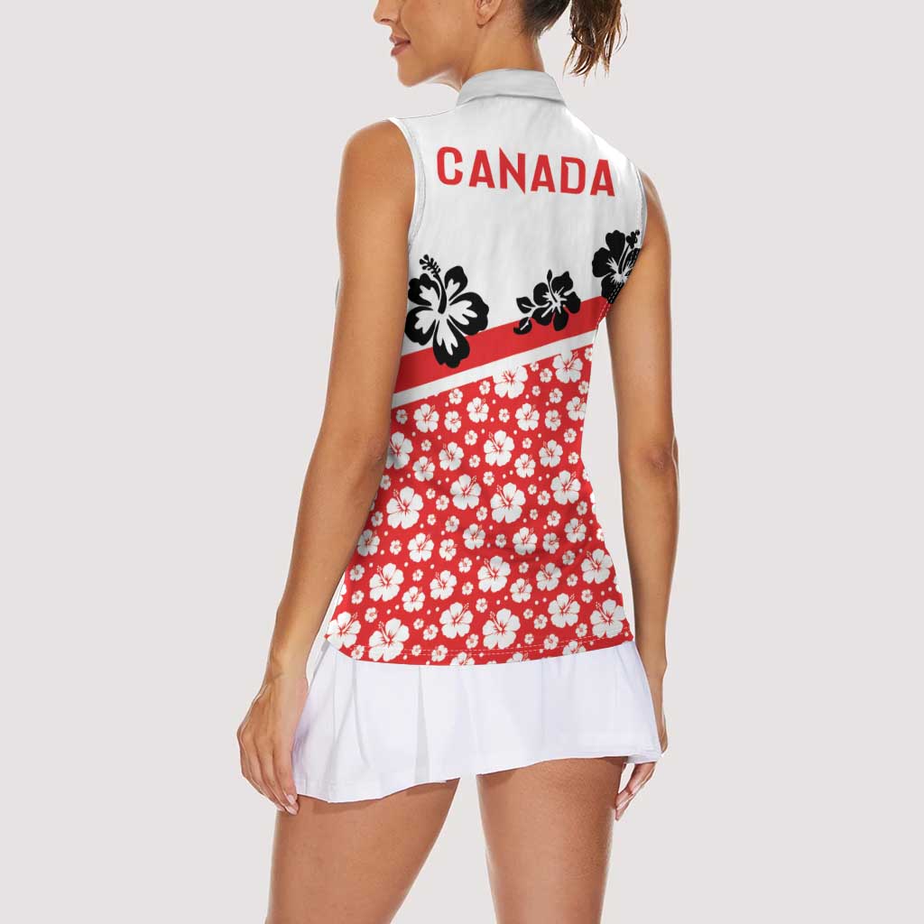 Canada Women Sleeveless Polo Shirt Summer Hibiscus Tropical Flower