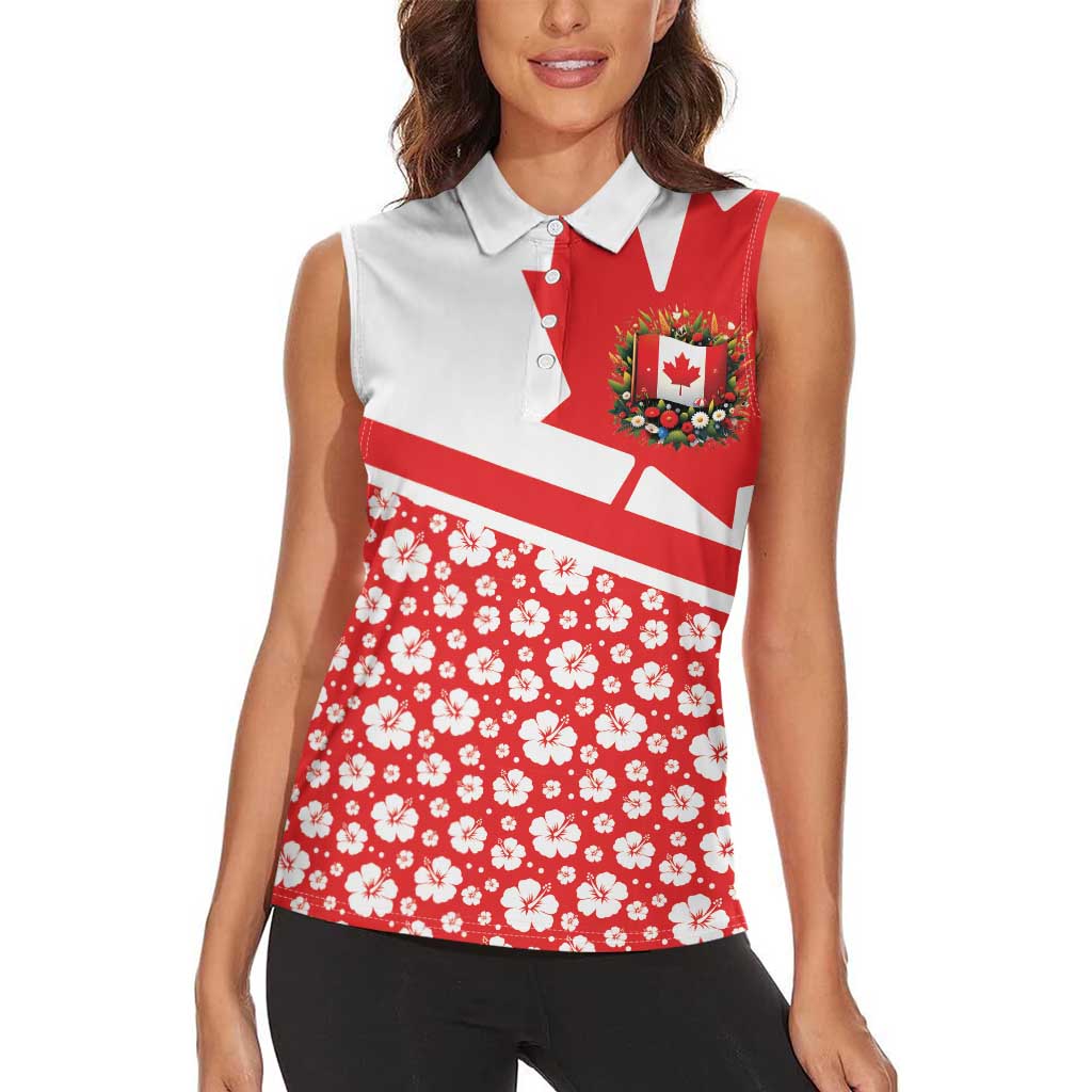 Canada Women Sleeveless Polo Shirt Summer Hibiscus Tropical Flower