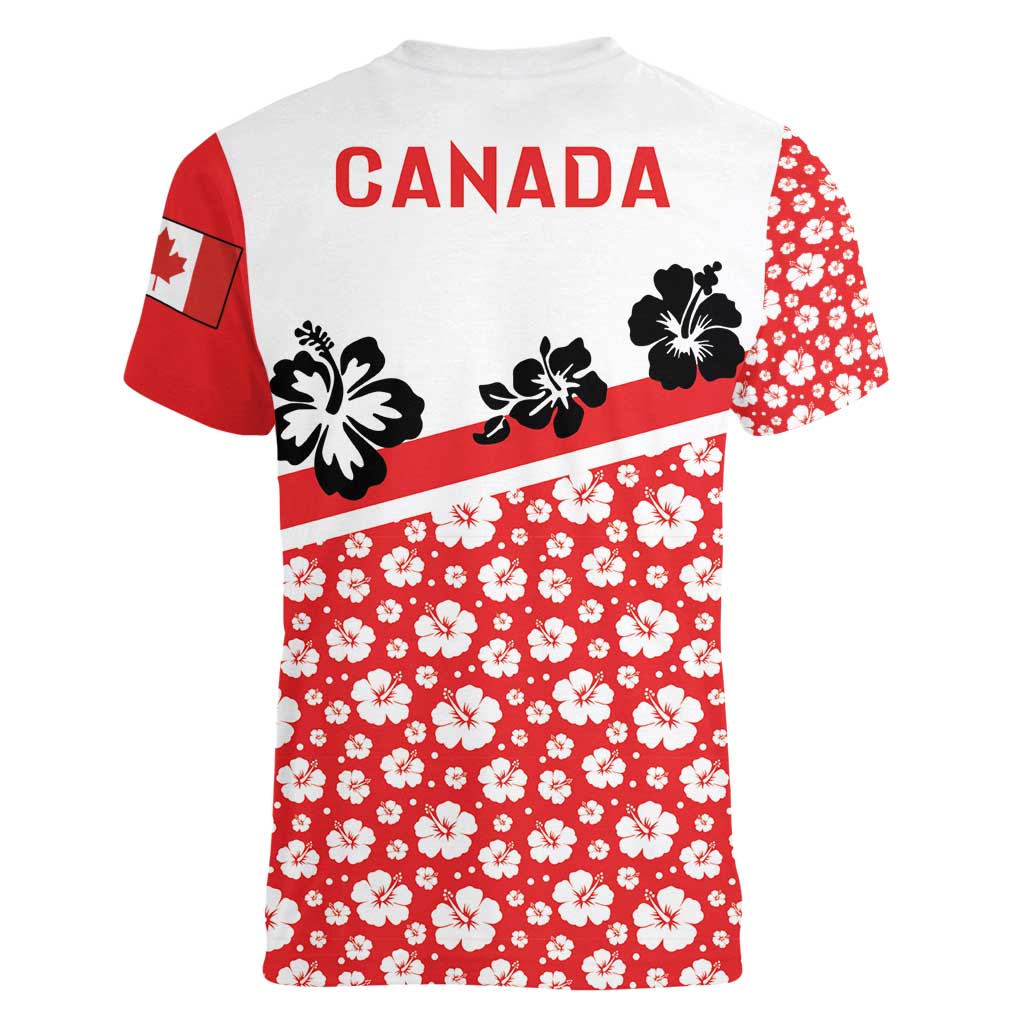 Canada Women V-Neck T-Shirt Summer Hibiscus Tropical Flower