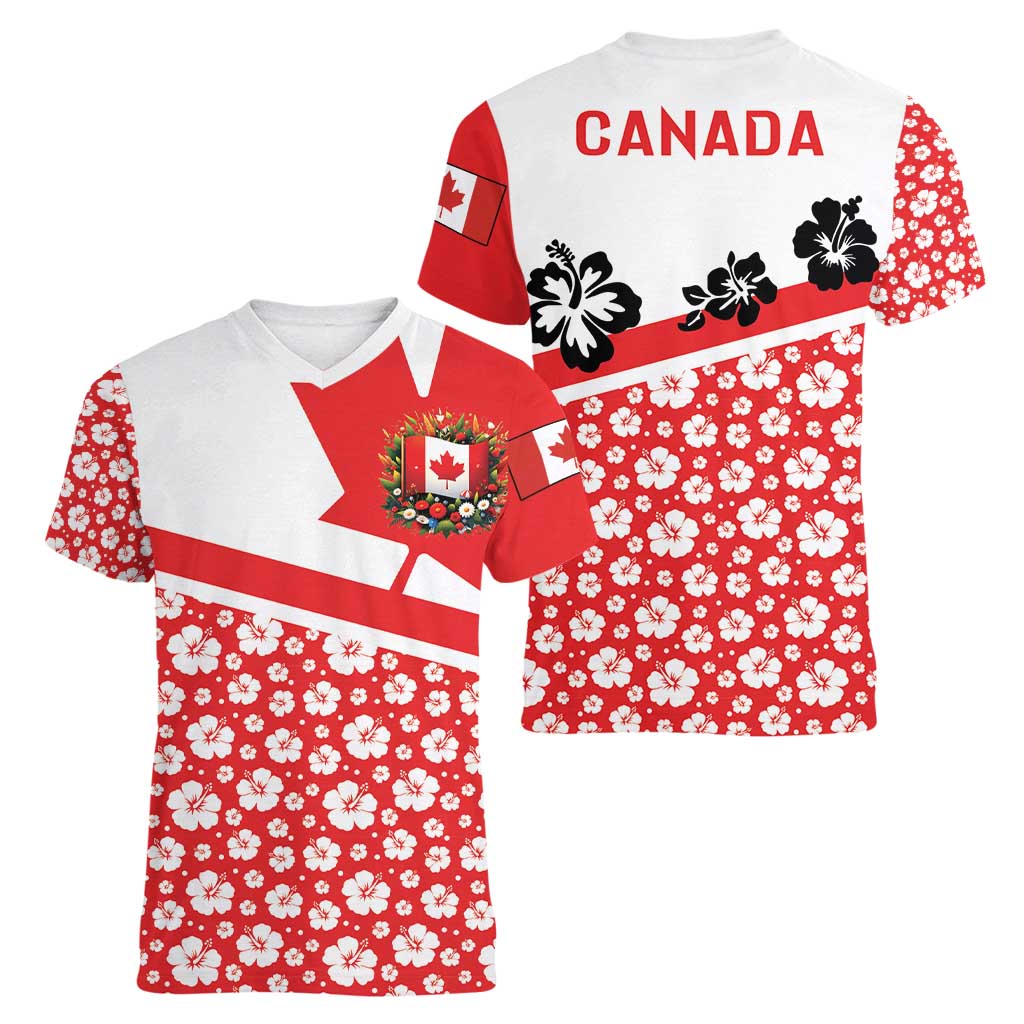 Canada Women V-Neck T-Shirt Summer Hibiscus Tropical Flower